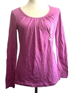 RebeccaBeeson Shirt Women S Magenta Pink Lg Sleeve Pleated Scoop Neck Cotton NWT - Picture 1 of 7