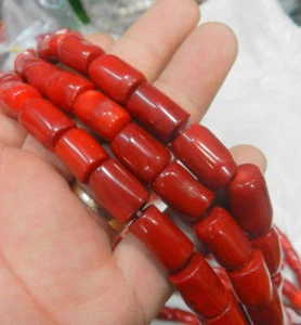 Natural 12x25mm Red Coral Gemstone Tube-shaped Loose Beads 15'' Strand - Picture 1 of 6