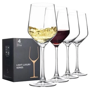 Red Wine Glasses Set of 4 17oz Clear Wine Glasses Set Stemmed Wine Glasses Gi... - Picture 1 of 7