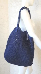 NEW J.JILL BLUE WOVEN JUTE CROCHET KNIT BAG - Picture 1 of 3