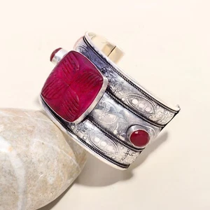 Pink Ruby Gemstone Handmade 925 Sterling Silver Bangle for women - Picture 1 of 3
