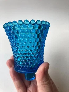 Vtg Blue Glass Hobnail Peg Votive Cup Candle Holder - Picture 1 of 4