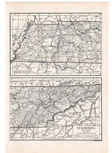 TENNESSEE - Eastern & Western Portion 1911 Original Antique Map w Video - Picture 1 of 3