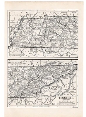 TENNESSEE - Porção Oriental e Ocidental 1911 Mapa Antigo Original com Vídeo - Imagem 1 de 3