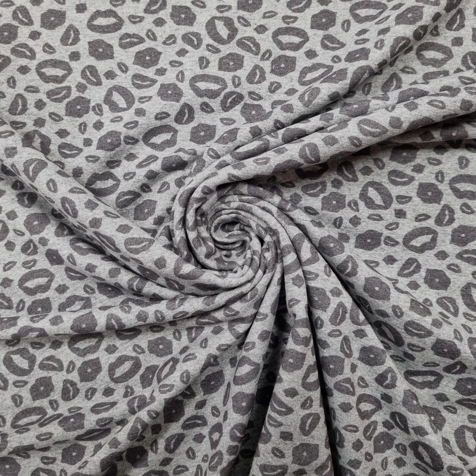 Sweatstoff Meterware, Baumwollstoff mit Kussmund grau Kleiderstoff, Baumwolle - Bild 1 von 4