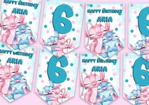 Banderín de cumpleaños de puntada personalizada, guirnalda de cumpleaños rosa, decoración de fiesta - Imagen 1 de 1