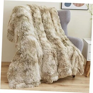 Fuzzy Faux Fur Throw Blanket Super Soft Cozy Throw(50"x60") Tie-dye Beige - Picture 1 of 7