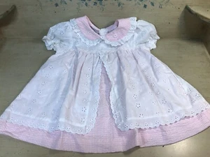 Baby Toddler Girl Pink Gingham & White Eyelet Lace Dress W/ Peter Pan Colar 18 M - Picture 1 of 5