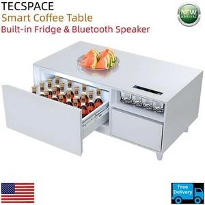 TECSPACE Smart Coffee Table with Built-in Fridge and Bluetooth Speaker (White) - Picture 1 of 12