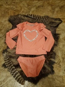 4T Toddler Girls Coral And Polka Dot Heart Flower Bathing Suit Set  Cat And Jack - Picture 1 of 19