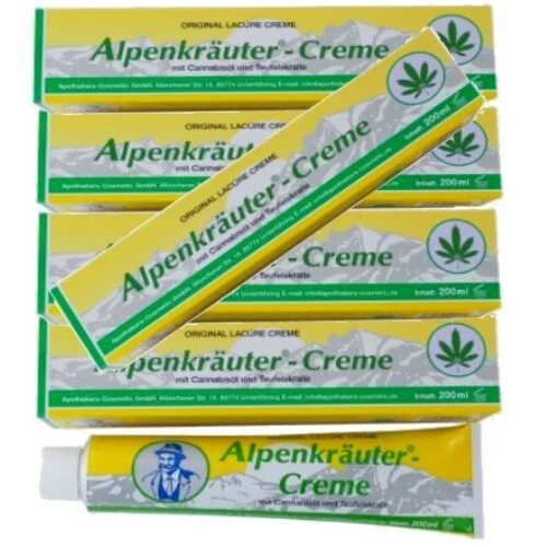 LACÚRE 5x Alpenkräuter-Creme 200 ml - optimal mit Hanföl und Teufelskralle