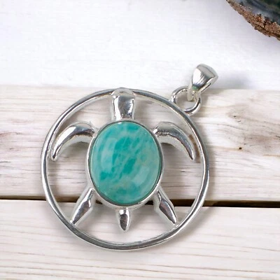 Joyería de piedras preciosas de amazonita natural colgante de plata de ley 925 vintage para mujer Foto 1 de 4