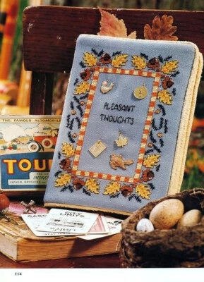 Mary Engelbreit PLEASANT THOUGHTS Oak Leaf Acorns Cross Stitch Pattern Chart V5 - Image 1 of 3
