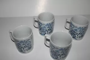 4 Vintage Coffee Mugs Cups Blue White Floral Flower Vines Made in Japan - Picture 1 of 4