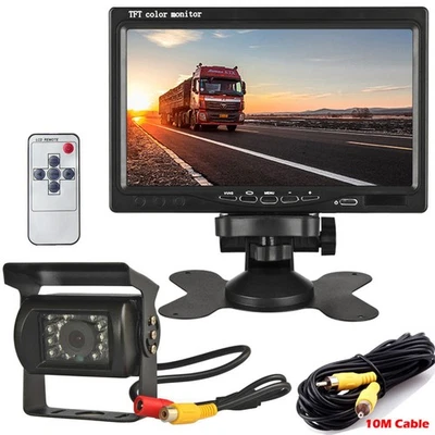 7" HD Screen Monitor IR Backup Camera for 12V-24V Truck Trailer Bus RVs Reverse - Image 1 of 4
