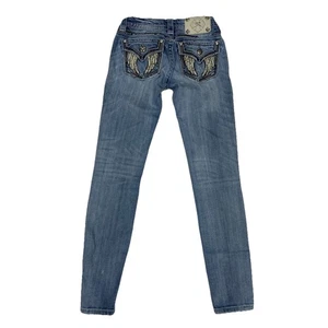 Miss Me Signature Skinny Jeans 25x30 Distressed Wing Pockets Light Wash - Picture 1 of 14