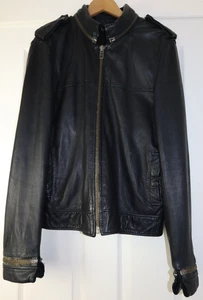 All Saints Mens Soft Leather Jacket Black Size L Full Zip Mercer Biker VGC - Picture 1 of 16