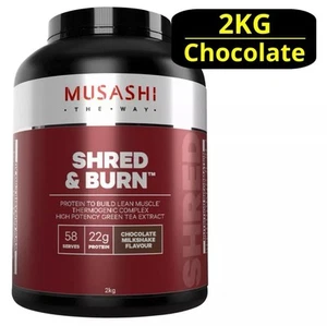 MUSASHI Shred and Burn 2KG Protein Powder - Chocolate Milkshake P22g, C4g & F3g - Picture 1 of 2