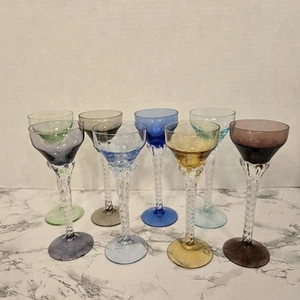 Set 8 Vintage Blefeld Harlekin gedrehter Stiel Kristall Sherry Cordial Gläser 6" - Bild 1 von 9
