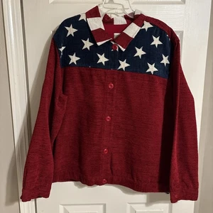 Giacca Coldwater Creek XL Patriotic US Flag rossa, bianca e blu stelle righe - Foto 1 di 14