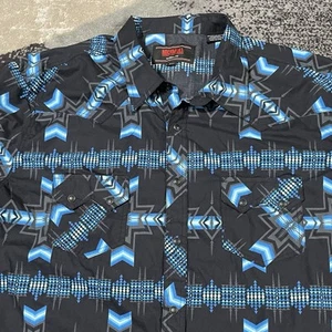 Rock & Roll Cowboy Shirt Men Large Black Blue Aztec Western Print  Button  Rodeo - Picture 1 of 14