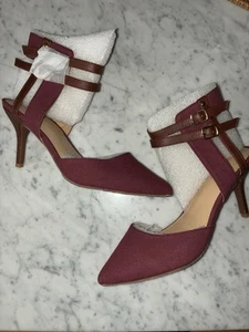 Zapatos de Tacón Alto Iman Doble Correa Tobillo Talla 7 Nuevos Marsala Rojo #434569 Imitación Gamuza - Imagen 1 de 10