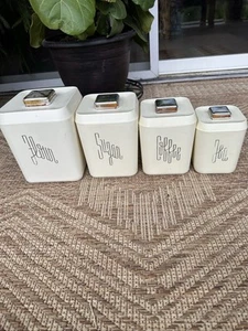 Vintage 19502 MCM Lustrous Ware Beige Plastic Canister Set Of 4 - Picture 1 of 6