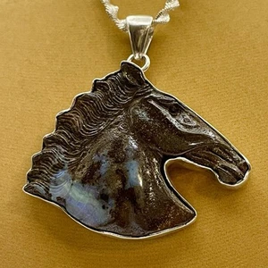 Huge Carved Boulder Opal Horse 925 Sterling Pendant Necklace Charles Albert - Picture 1 of 10