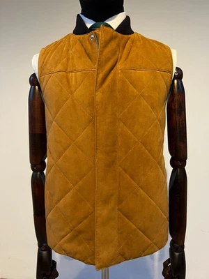 Holland & Holland Tan Goat Suede Leather Quilted Gilet RRP £895 Size S-M - Image 1 of 4
