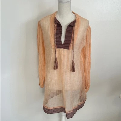 Ulla Johnson Peach and Brown Tunic - Image 1 of 4