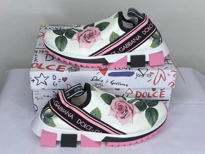 Dolce & Gabbana Womens Sneakers White Size 10.5 Floral Sorrento Slip-On Fabric - Image 1 of 4