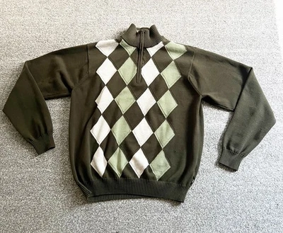 Suéter IZOD Verde Argyle Para Hombre Talla Mediana 1/4 Cremallera Algodón Preppy Academia Foto 1 de 4