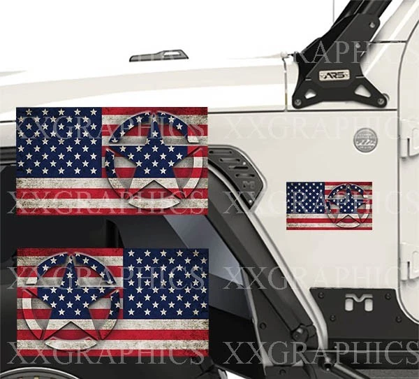 美国国旗挡泥板贴纸贴花美国陆军明星 | 适合:吉普 JK JL JT 牧马人 — 第 1/1 张图片