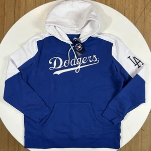 Majestic Men’s 2XL MLB Los Angeles Dodgers Team Hoodie Sweater Blue & White NEW - Picture 1 of 7