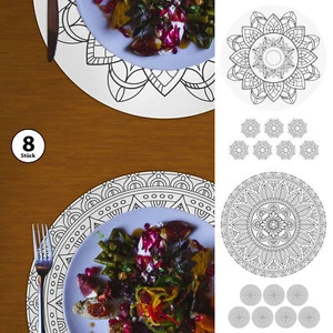8x Tappetini "Mandala" Ø38cm Rotondi Nero Bianco Tovaglietta Segnaposto Sottobicchieri - Foto 1 di 6