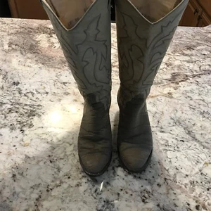 Vintage Larry Mahan Cowgirl Boots 5B Women beige / light brown Leather elephant - Picture 1 of 5