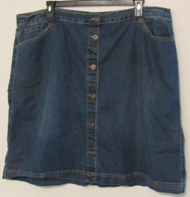 Falda Vaquera Baccini Para Mujer Talla 22W Azul Medio Lavado Frontal Botón Modesto Midi Foto 1 de 4