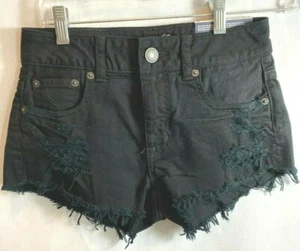 Nuevo Pantalones Cortos de Jean American Eagle Negros Hi Rise Festival Distressed Talla 00 - Imagen 1 de 6