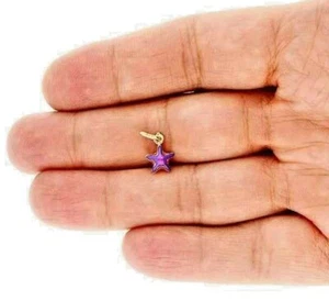 Kids 14K Gold Purple Enamel Star Pendant /w Cable Chain Necklace 18" - Picture 1 of 16