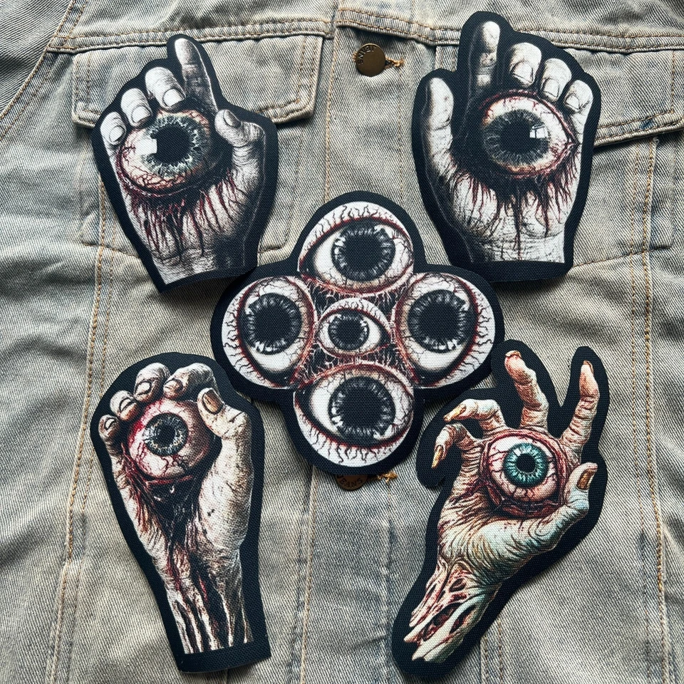 Зомби руки глазное яблоко хардкор ужас железа на напечатано холст нашивка для DIY куртка - Изображение 1 из 1