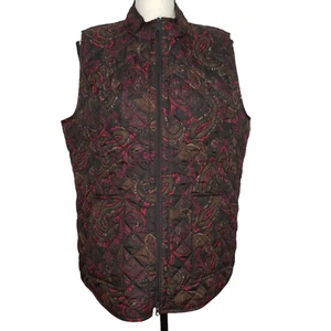 J Jill Heritage Quilted Vest LP Full Zip Pockets Lightweight Brown Red Paisley - Picture 1 of 8