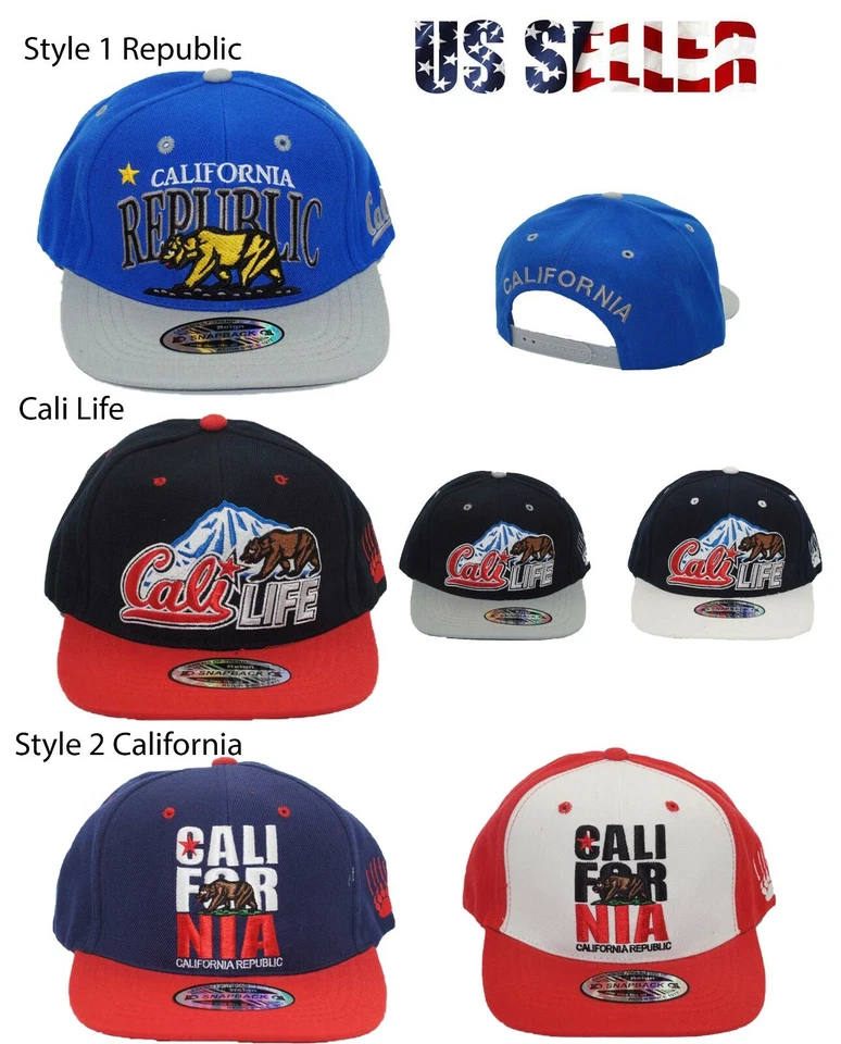 California Republic Baseball Cap Snapback Adjustable Hat Cali Bear Flat Men Caps - Image 1 of 1