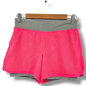 Gap Girls Active Perforated Eyelet Layer Built-In Biker Shorts Bright Pink Gray - Picture 1 of 8