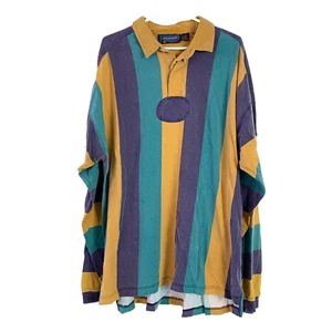 Polo de rugby a rayas verticales de los 90 vintage para hombre 2XLT - Imagen 1 de 5