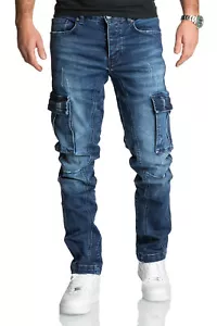 Herren Cargo Jeans Regular Slim Denim Hose Destroyed R7977 - Afbeelding 1 van 11