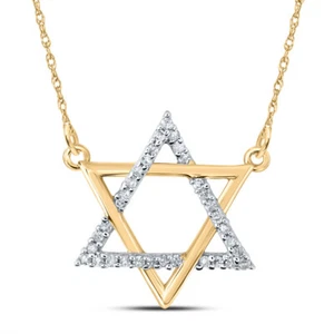 10K Yellow Gold Womens Round Diamond Magen David Star Necklace 1/12 Cttw - Picture 1 of 2