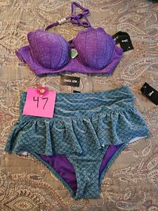 The Little Mermaid Bikini Oberteil und Unterteil Übergröße 0 Neu mit Etikett Arielle grün und lila - Bild 1 von 10
