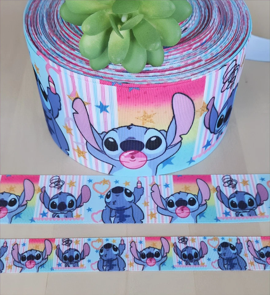 7/8, 1.5 & 3" (1 YD) Lilo and Stitch Grosgrain Ribbon Scrump Hair Bow Lanyard - Image 1 of 1