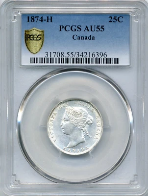 1874-H Canada 25 Cents - Choice About Uncirculated, PCGS AU55 - Image 1 of 3