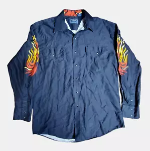 Camisa Roper Western Para Hombre Negra Tribal Flames Fire Manga Larga Talla L De Colección - Imagen 1 de 9